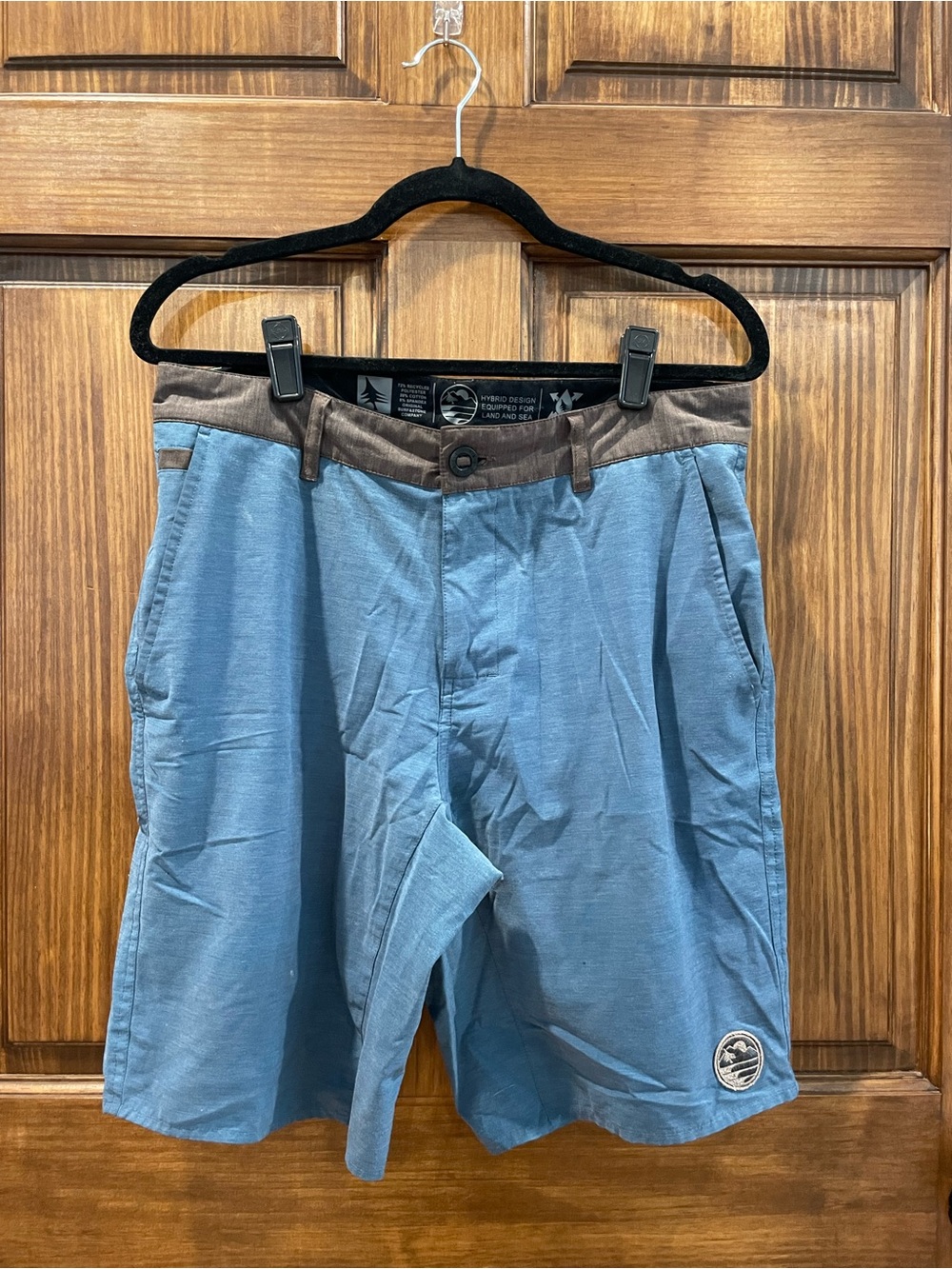 Men's Blue Hybrid Shorts with Brown Waistband